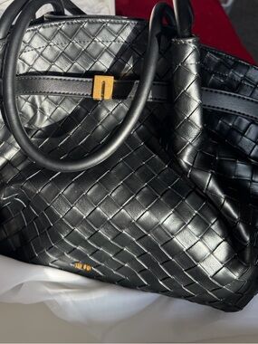 JW Pei Woven Leather Tote with Gold Accent